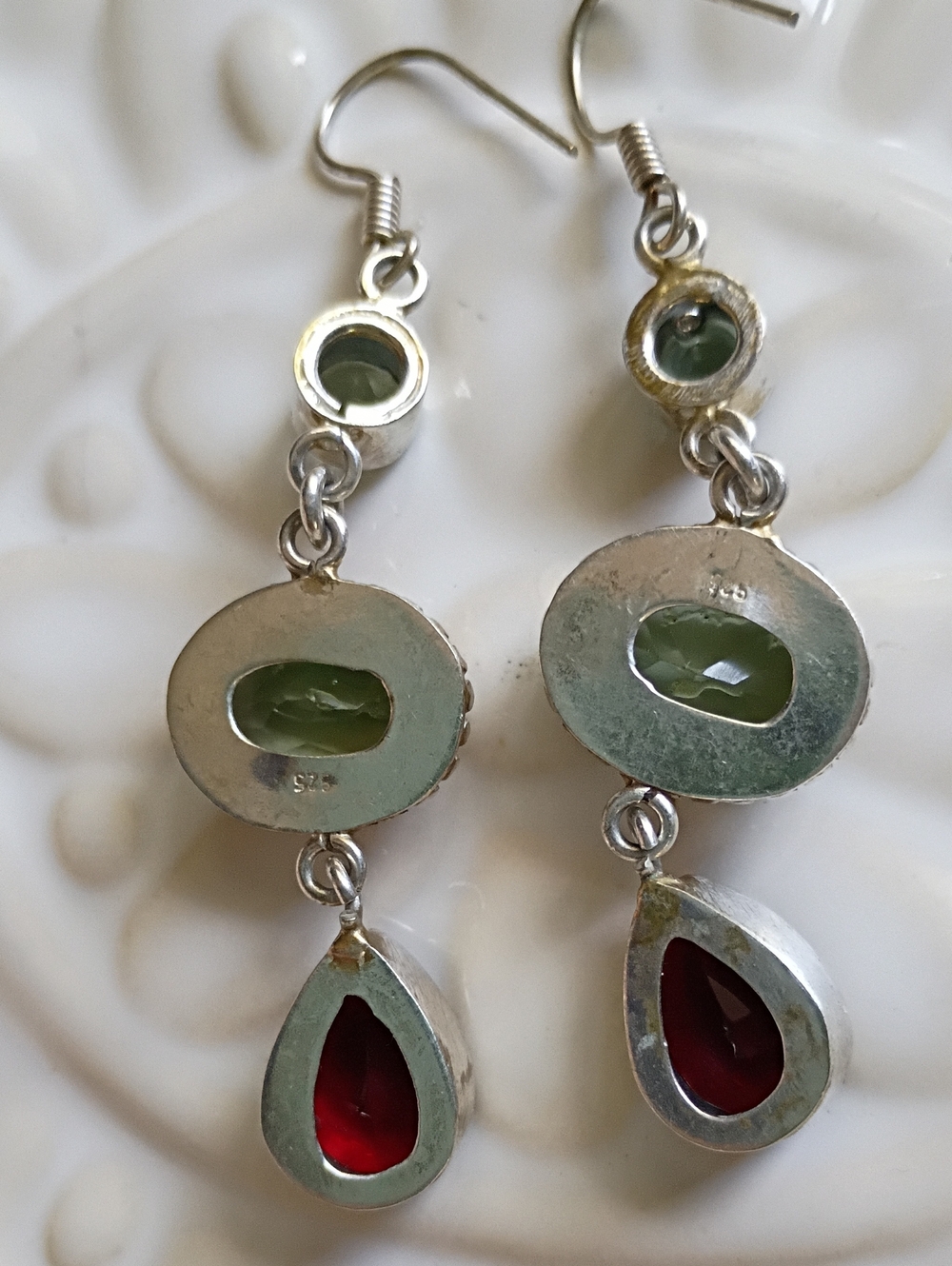 Amethyst And Garnet Sterling Silver Long Drop Earrings - Picture 2 of 4
